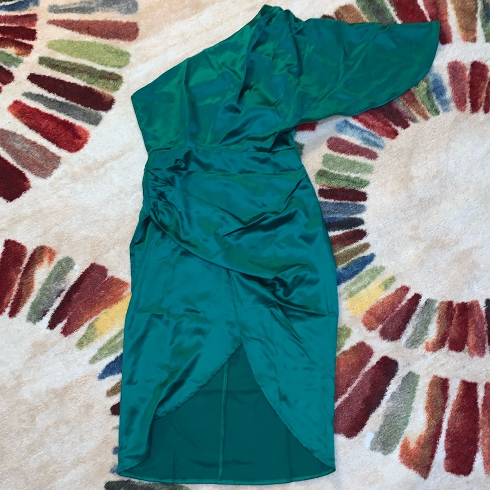 Satin One Shoulder Wrap Dress